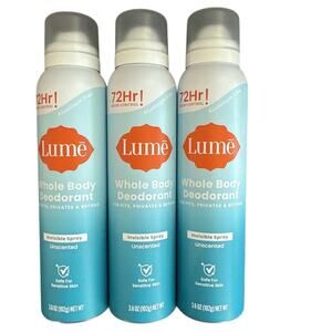 3 Pack: Lume Whole Body Deodorant UNSCENTED Invisible Spray Sensitive Skin 3.6oz